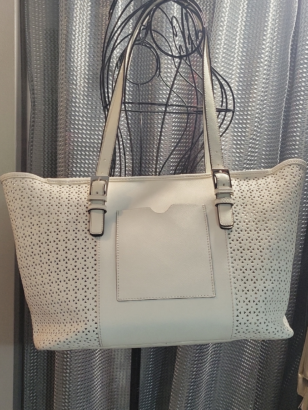 Tignanello Cream Perforated Tote with Front Pocket